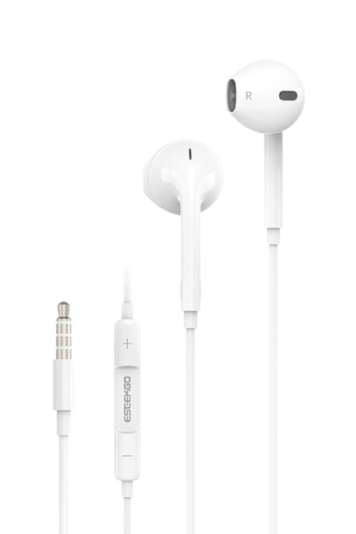 Eseekgo 3.5mm Stereo Wired Earphones, HiFi Audio Headphones with Built-in Microphone White E20M